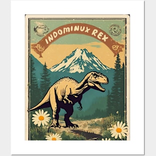 Vintage Camping with Indominux Rex Retro 80s Hiking Buddy Posters and Art